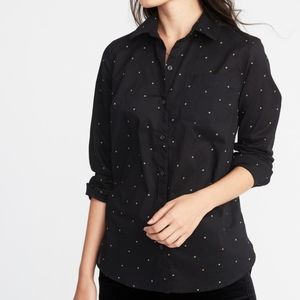 OLD NAVY The Classic Shirt Black Star Print Long Sleeve Collared Button Down XS